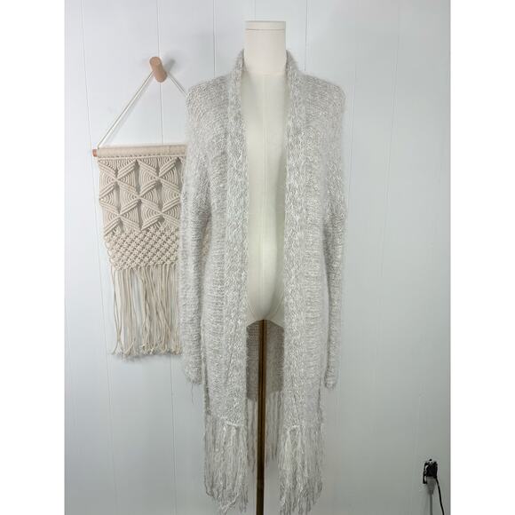 Abercrombie & Fitch Eyelash Knit Fringe Duster Cardigan Sweater M/L Gray - Picture 2 of 9
